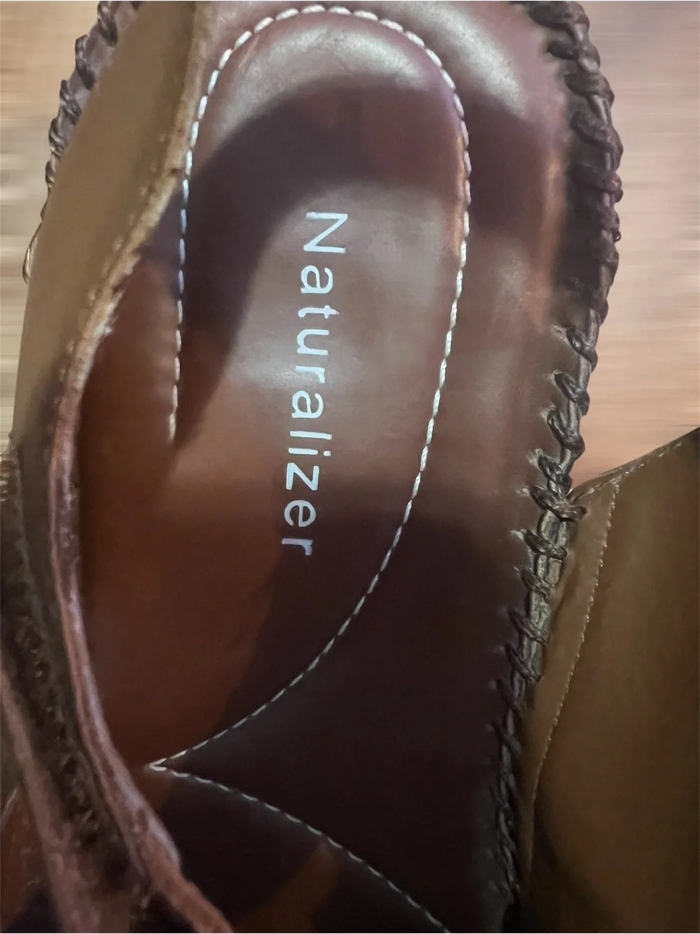 Naturalizer Brown Leather Wedge Sandals Women's Size 8.5 Comfort Stitching